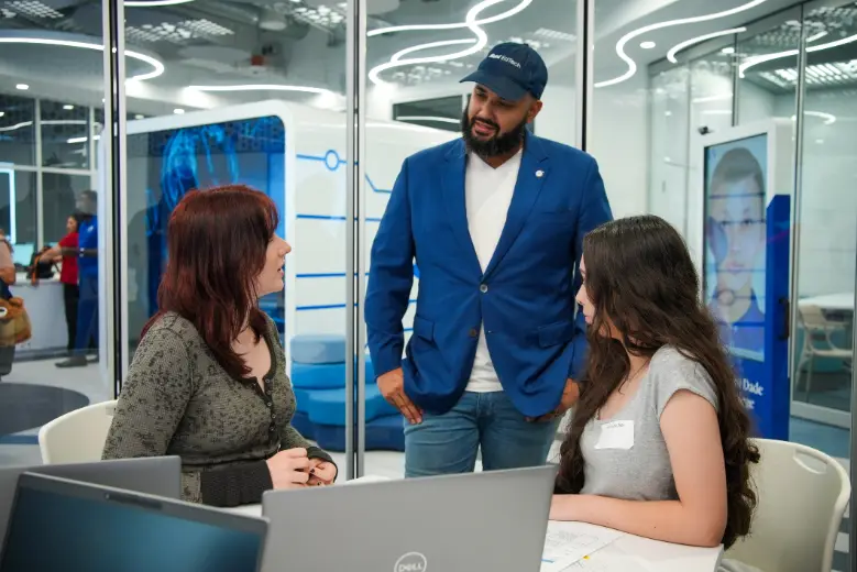 Carlos with employers: Speaking at an event or meeting with industry leaders