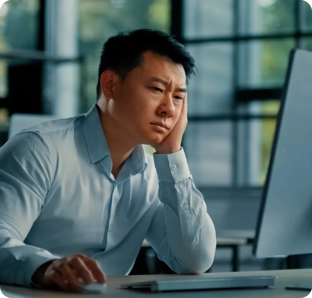Tired HR manager dealing with complicated documentation for various apprentices