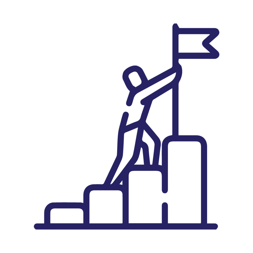 A graphic representation of a man reaching his goal.