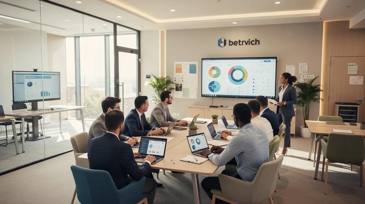 A diverse team of professionals collaborating in a modern training facility. They are engaged in activities related to an apprenticeship program focused on automation and mechanical systems.