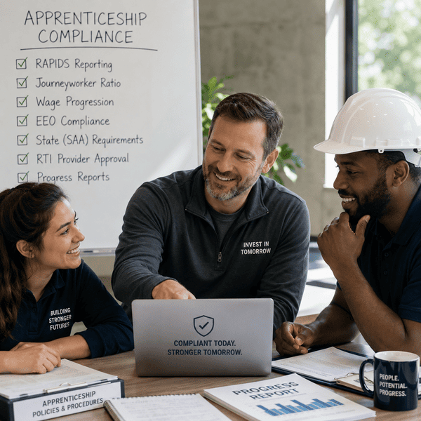 A team discussing apprentice compliance and apprenticeship program tracking
