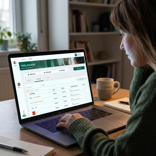 An apprentice using her GoSprout dashboard to log her hours and check her progress.