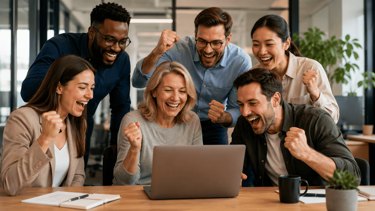 A group of professionals celebrating installing apprenticeship tracking software for better workflow, compliance, and outcomes.