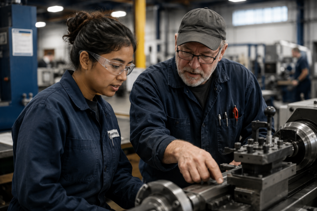 GS-Image 1 Apprentice learning from an experienced mentor in the workplace.