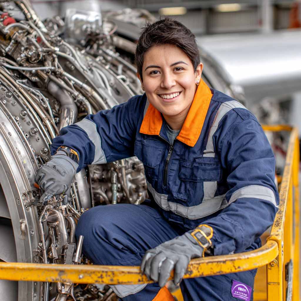 GOS-IMG-WP-AVI-AviationWorker3-1x1-v01 Aviation worker completing aircraft maintenance tasks