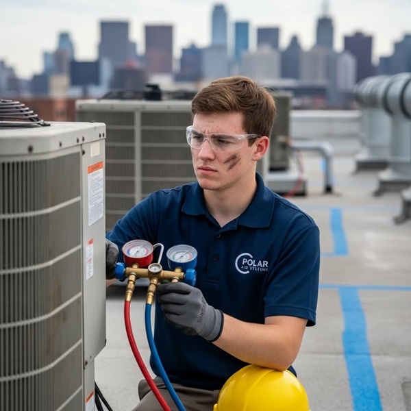 IMG_WP_APP_ACGasPressure_1x1_v01 an apprentice checking AC gas pressure during HVAC training