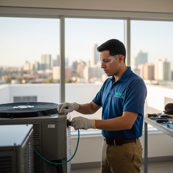 IMG_WP_APP_ACRepair_1x1_v01 an apprentice repairing an air conditioning unit