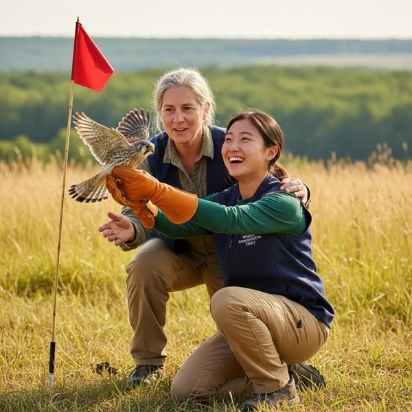 an apprentice handling bird training exercises