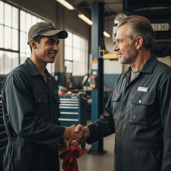 an automotive apprentice repairing a car