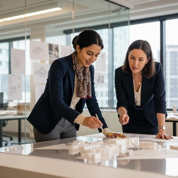 an employee explaining an idea to a colleague