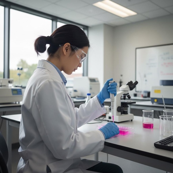 a student working in a school science room