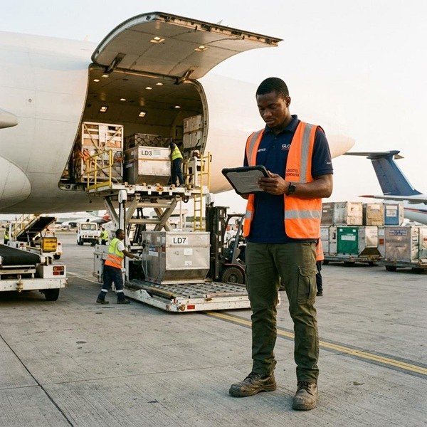 IMG_WP_AVI_CargoTransport_1x1_v02 aviation ground crew moving cargo near an aircraft