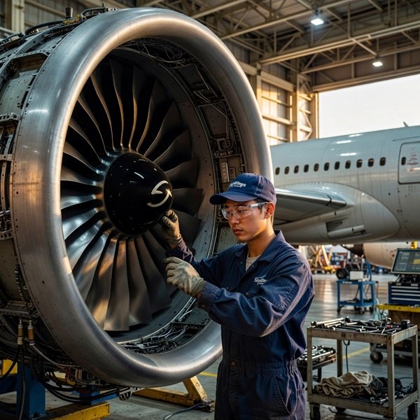 IMG_WP_AVI_EngineRepair_1x1_v02 an aviation mechanic repairing an aircraft engine