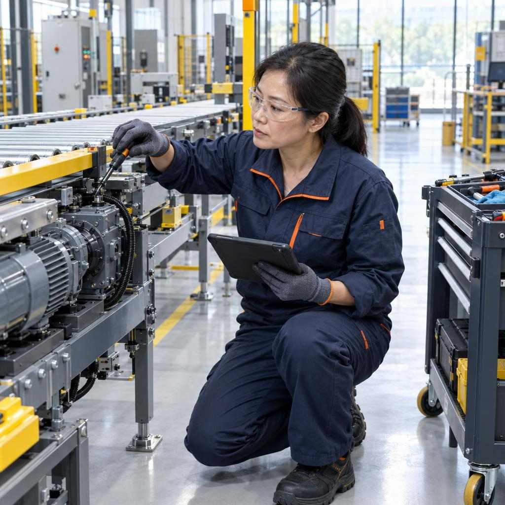 GOS-IMG-WP-IND-MaintenanceWork-1x1-v06 A maintenance worker taking care of machinery on a factory floor.