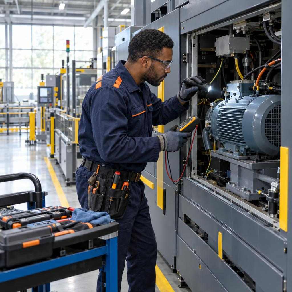 GOS-IMG-WP-IND-MaintenanceWork-1x1-v07 An apprentice in an industrial maintenance training program.